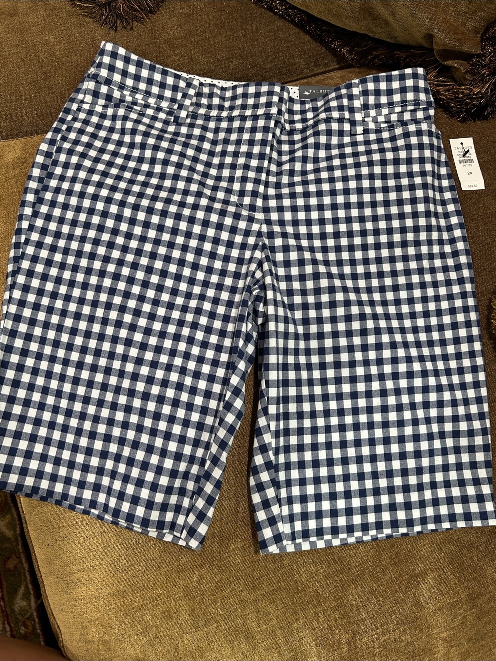 NWTS Talbots 2P perfect short 9.5” Navy & White Gingham Flat Front Men’s Shorts